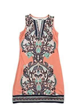 Coral Paisley-Print Sleeveless Mini Dress